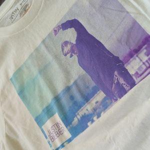 JUSTIN BIEBER Slim Fit Blue and Purple Printed T-Shirt, Junior L